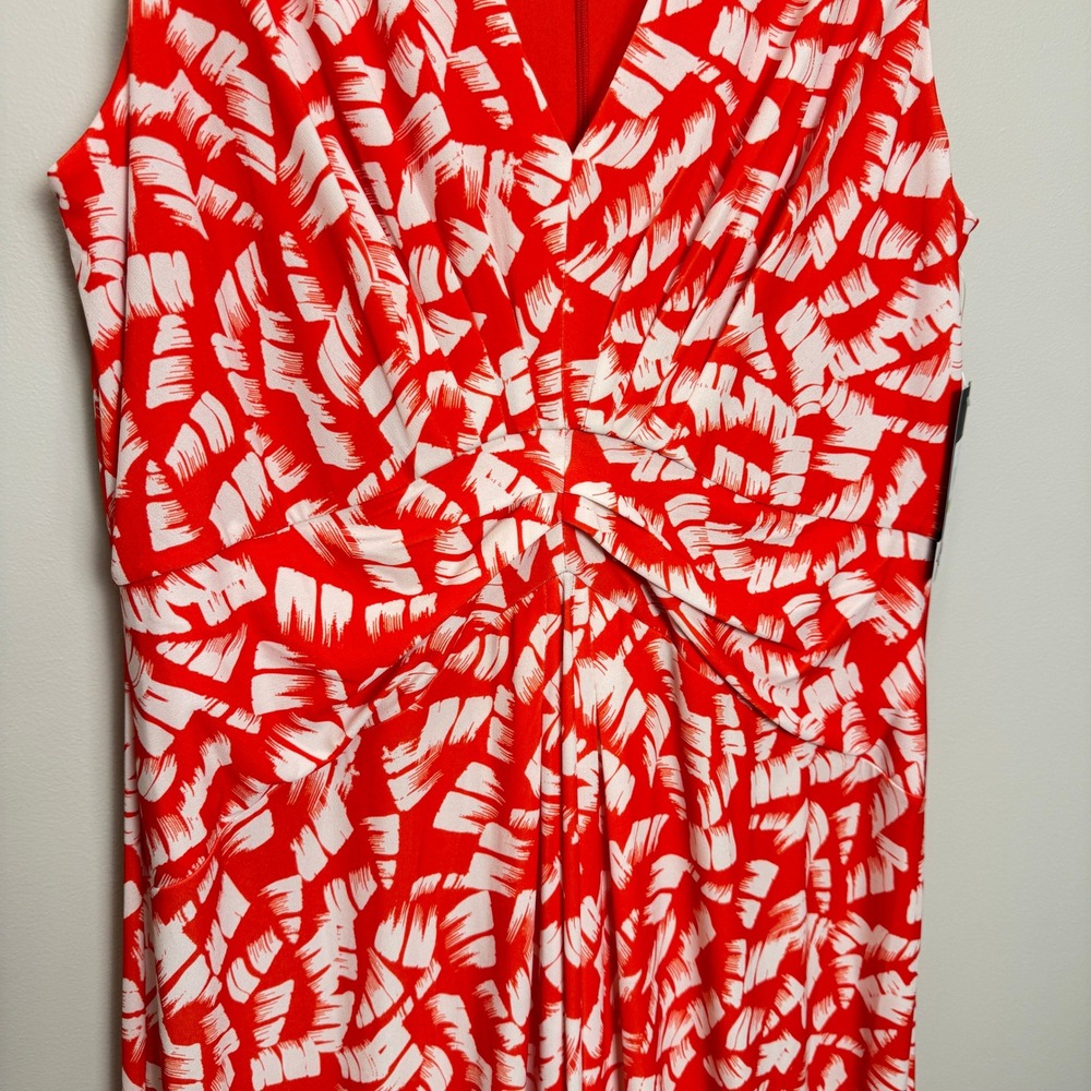 NWT Jessica Howard 14 Pleated Front Maxi Dress Sleeveless Red White Print Jersey - Picture 4 of 14